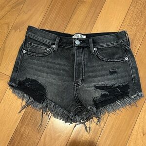 Free People Charcoal Distressed Jean Shorts